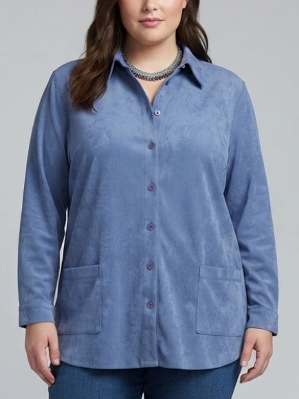 TANJAY Light Blue Button Front Jacket Shirt Shacket size 18